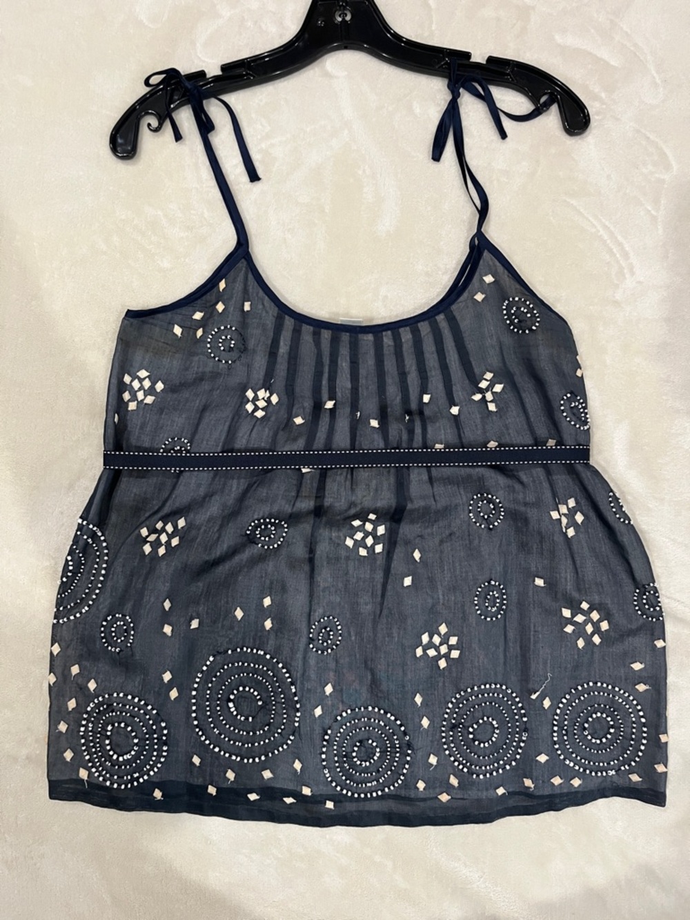 Nougat London Navy Blue Embellished Tie-Strap Tank Top